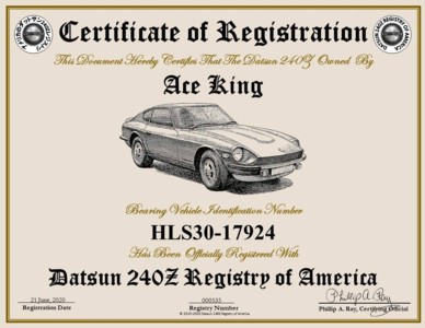 Ace King 240z Registry